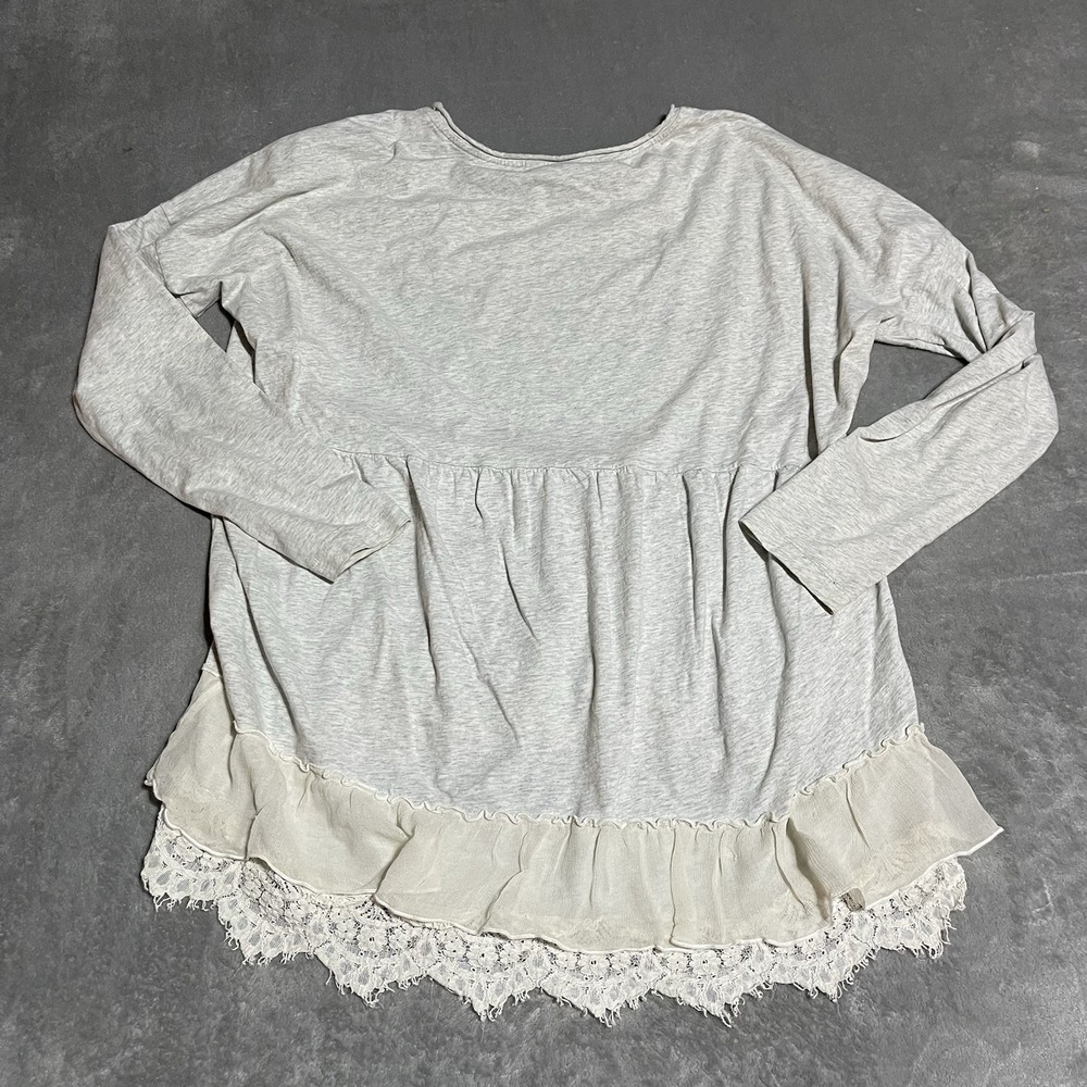 Sundance Top Womens Large Gray‎ Lace Hem Pullover Long Sleeve Round Neck Boho - Picture 7 of 7
